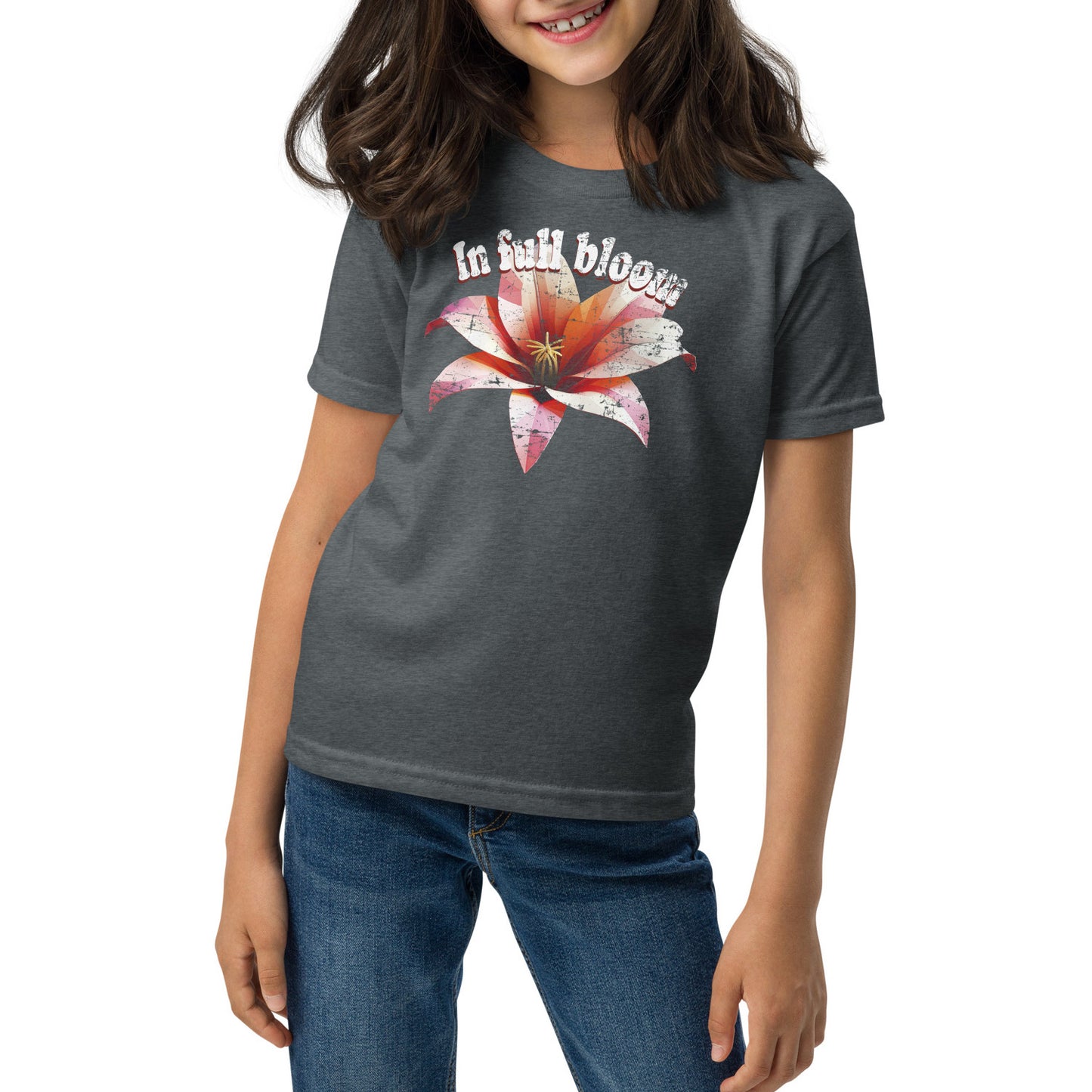 In Full Bloom kids t-shirt – floral print – Gildan 8000B youth tee by BimBangDesign