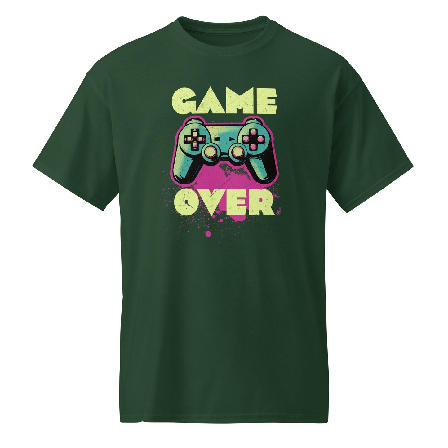 Forest Green Game Over t-shirt retro neon colors art for gamers BimBangDesign