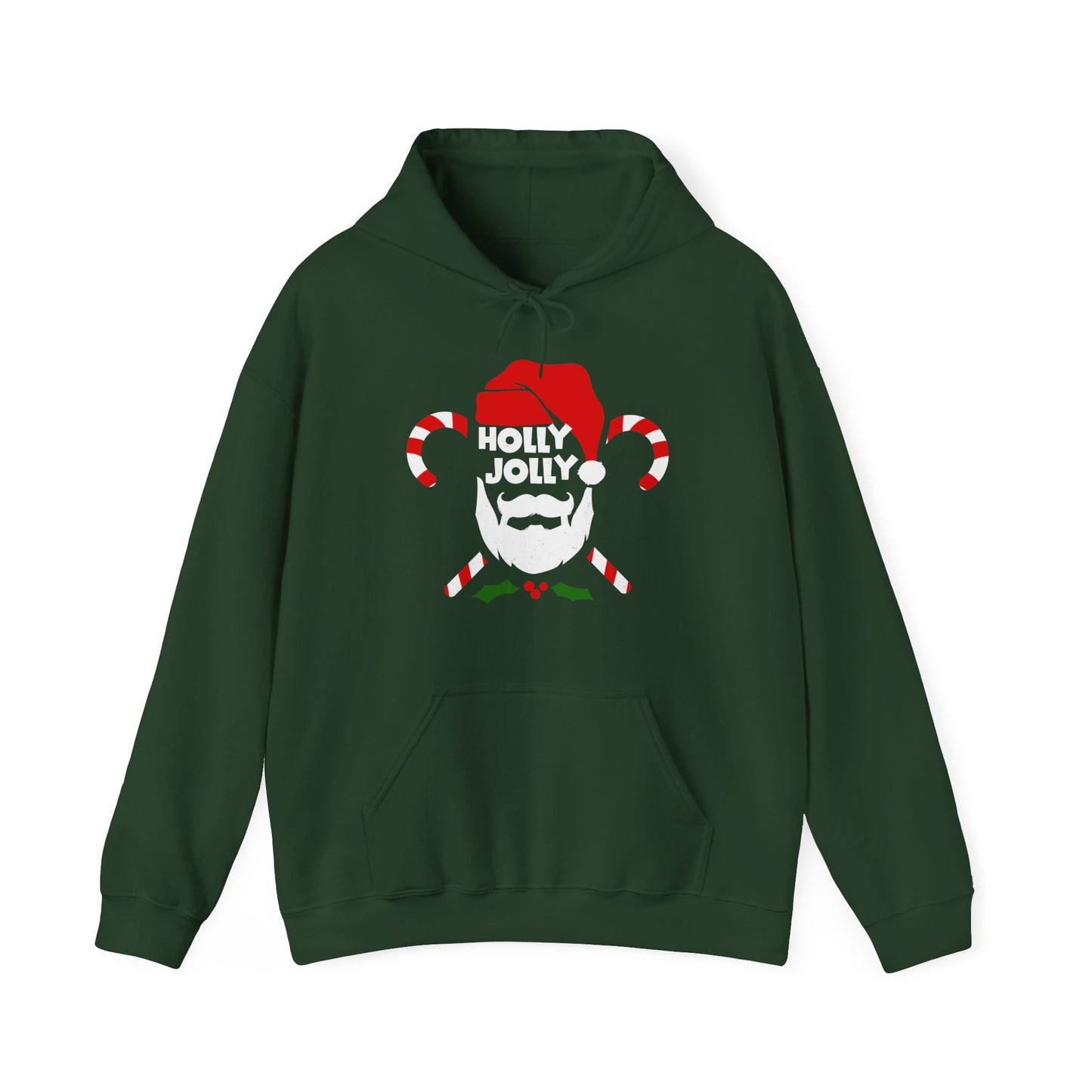 Forest Green Cozy Unisex Christmas hoodie with warm fleece and festive Holly Jolly print  BimBangDesign