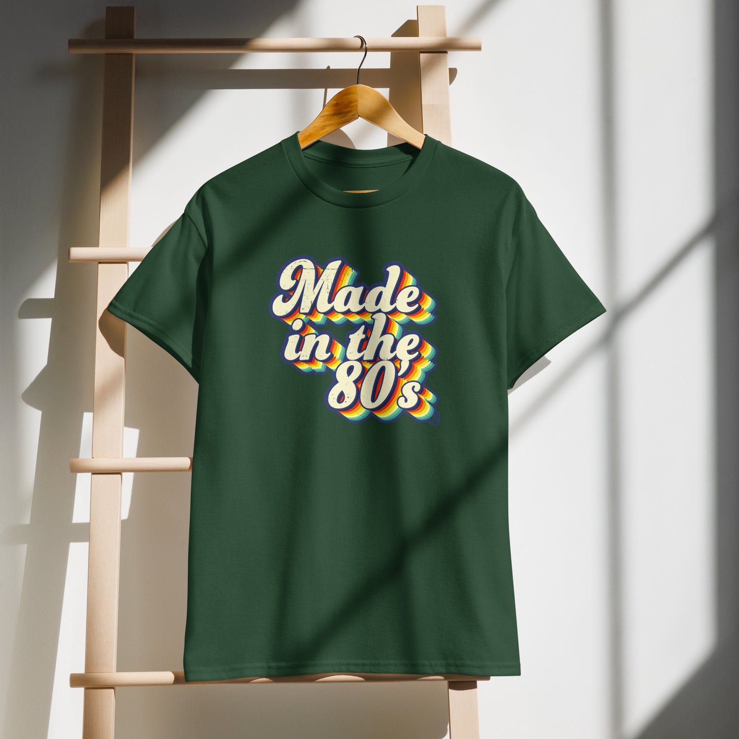 Forest Green Made in the 80s vintage style T-shirt on demo for adults born in the 80's BimBangDesign