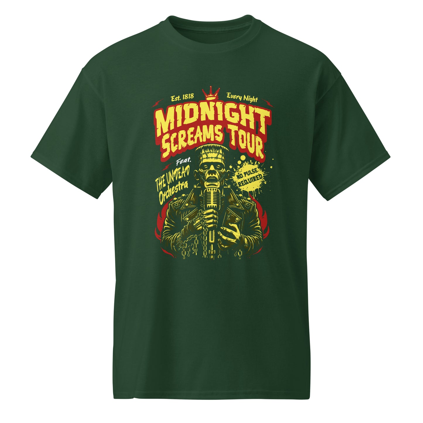 Forest Green Midnight Screams Tour t-shirt – Frankenstein concert poster design – BimBangDesign