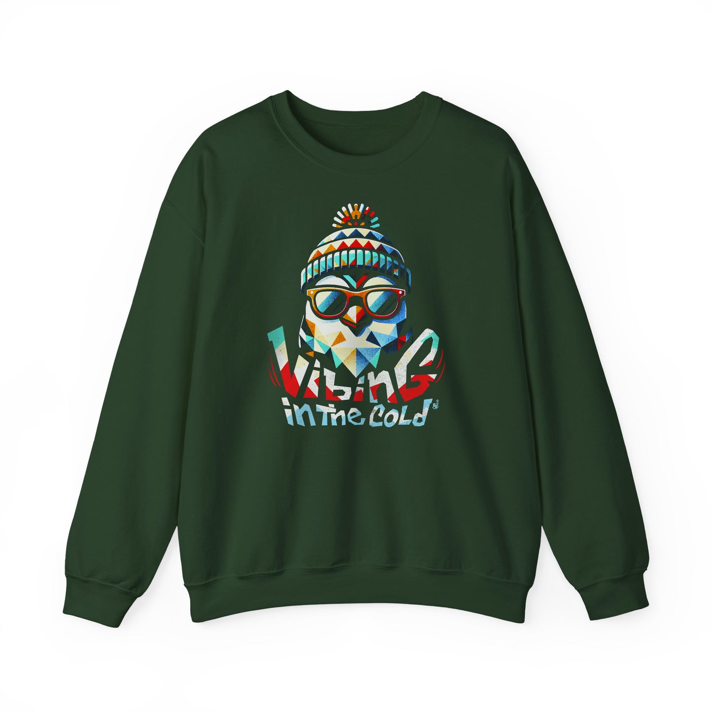 Forest Green Casual sweatshirt featuring Fun winter Vibing in the Cold slogan and cool energy BimBangDesign