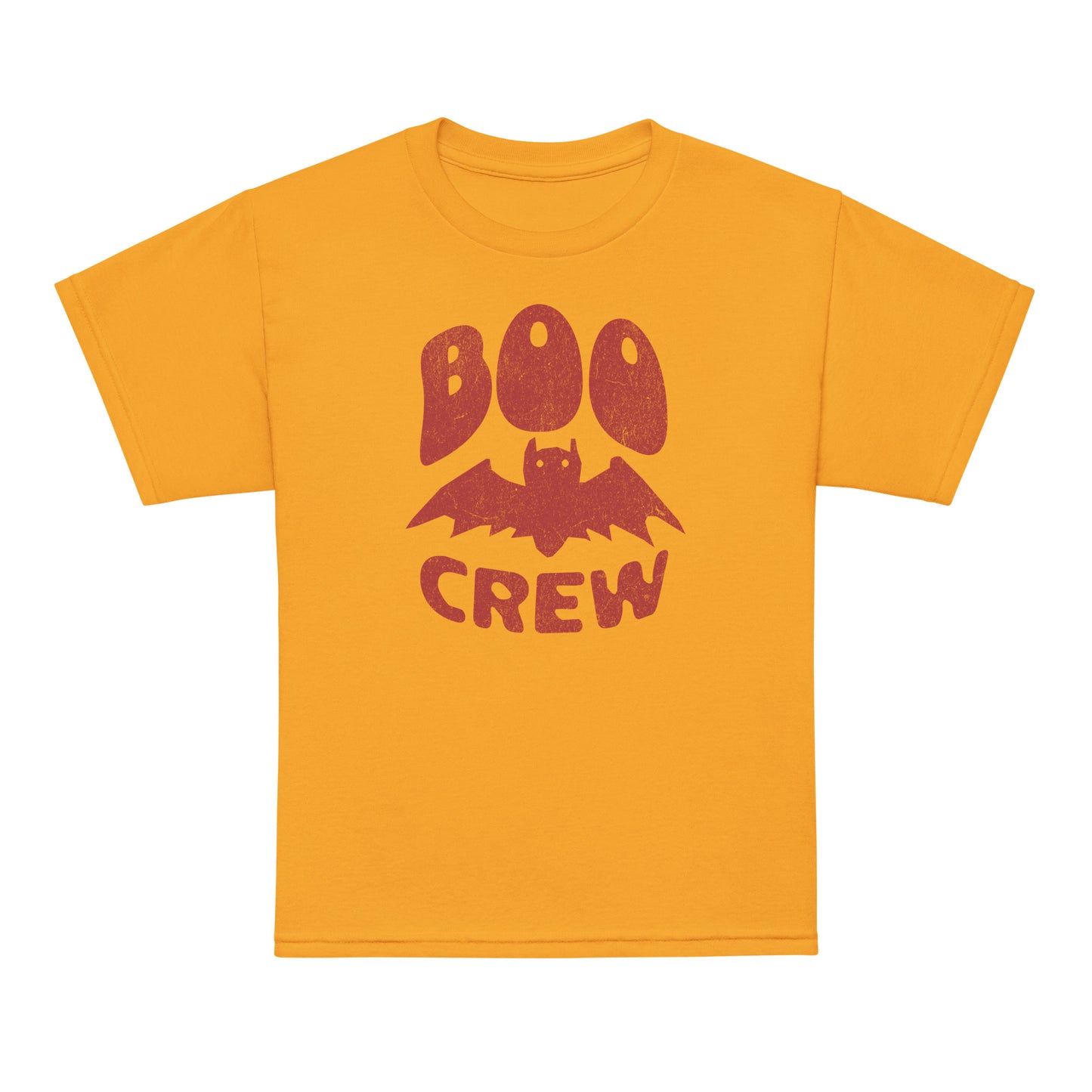 Gold Boo Crew Halloween kids T-shirt with cute bat illustration – cozy unisex fall tee by BimBangDesign