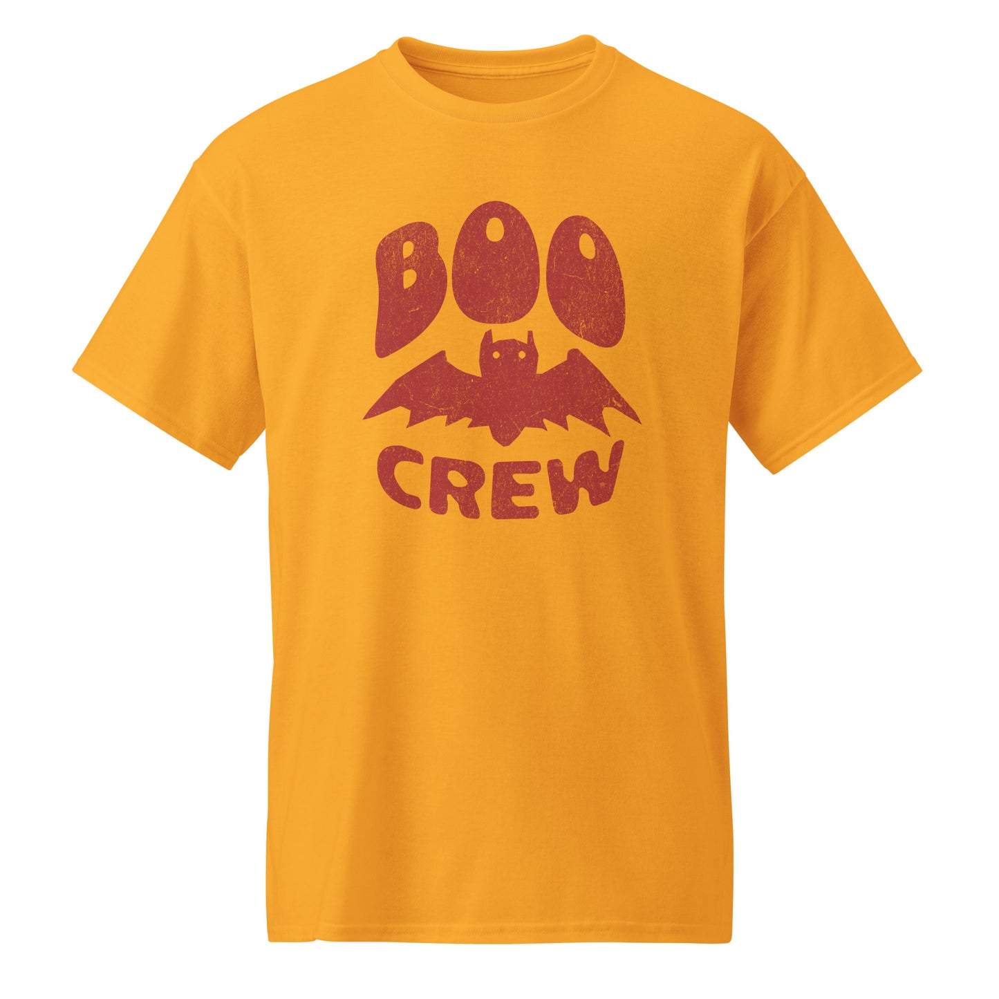 Gold Boo Crew t-shirt for halloween and minimalist vampire bat fans BimBangDesign