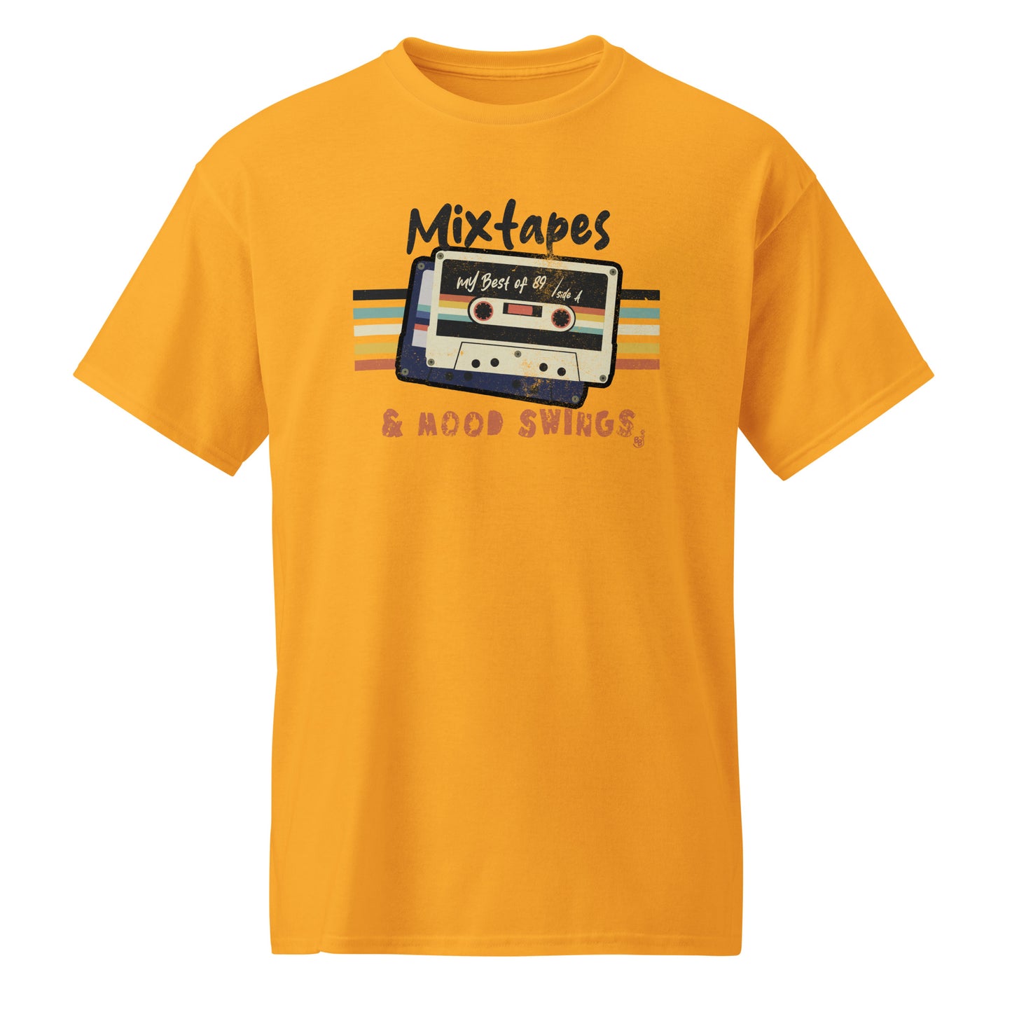 Gold Mixtapes & Mood Swings T-shirt in vintage typography BimBangDesign