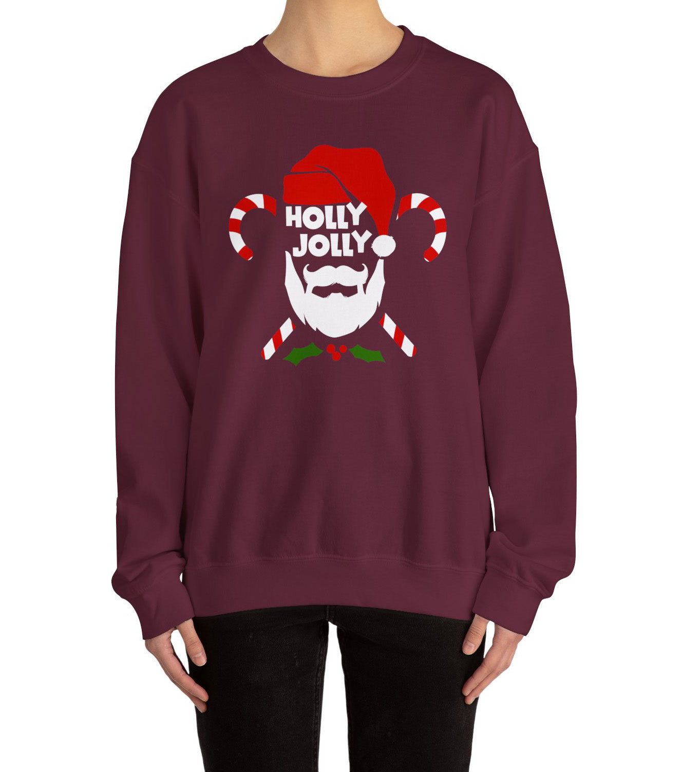 Cozy Unisex  sweatshirt with warm fleece and festive Holly Jolly Christmas print by BimBangDesign