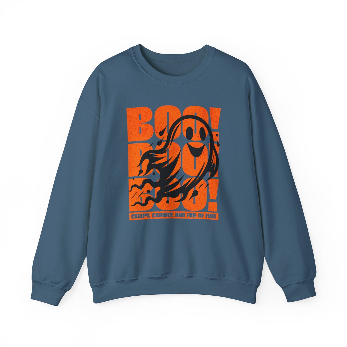 Indigi Blue Boo Boo Boo Halloween sweatshirt featuring a cute ghost design – cozy fall fashion by BimBangDesign