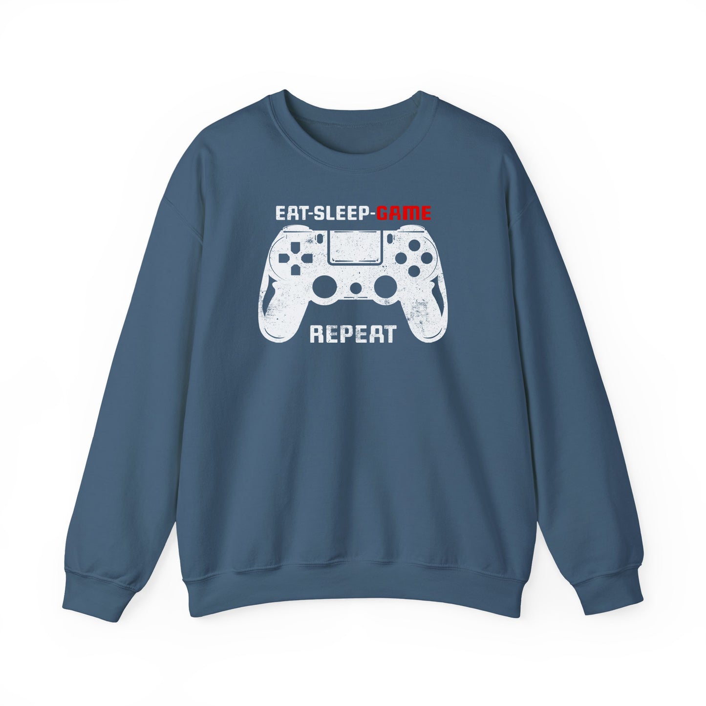 Indigo blue Gamer routine Cozy Sweatshirt Eat Sleep Game Repeat BimBangDesin