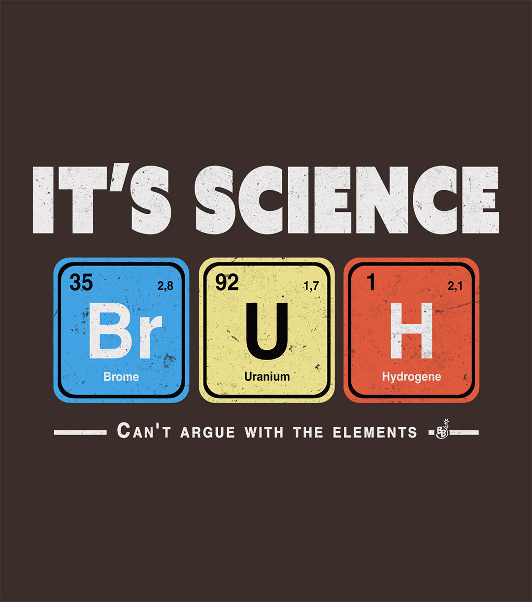 Geeky and funny chemistry hoodie details of  bold white lettering and periodic table squares print. BimBangDesign