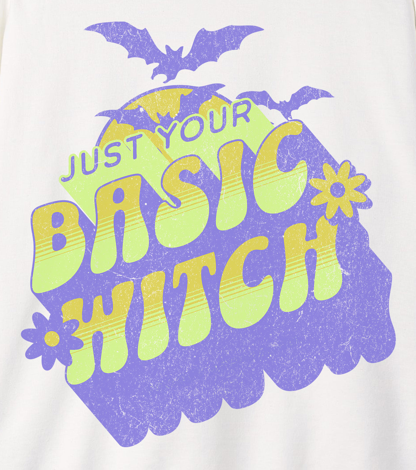 Unisex “Just Your Basic Witch” Halloween sweatshirt details of a witchy print — cozy fall fashion with playful attitude.