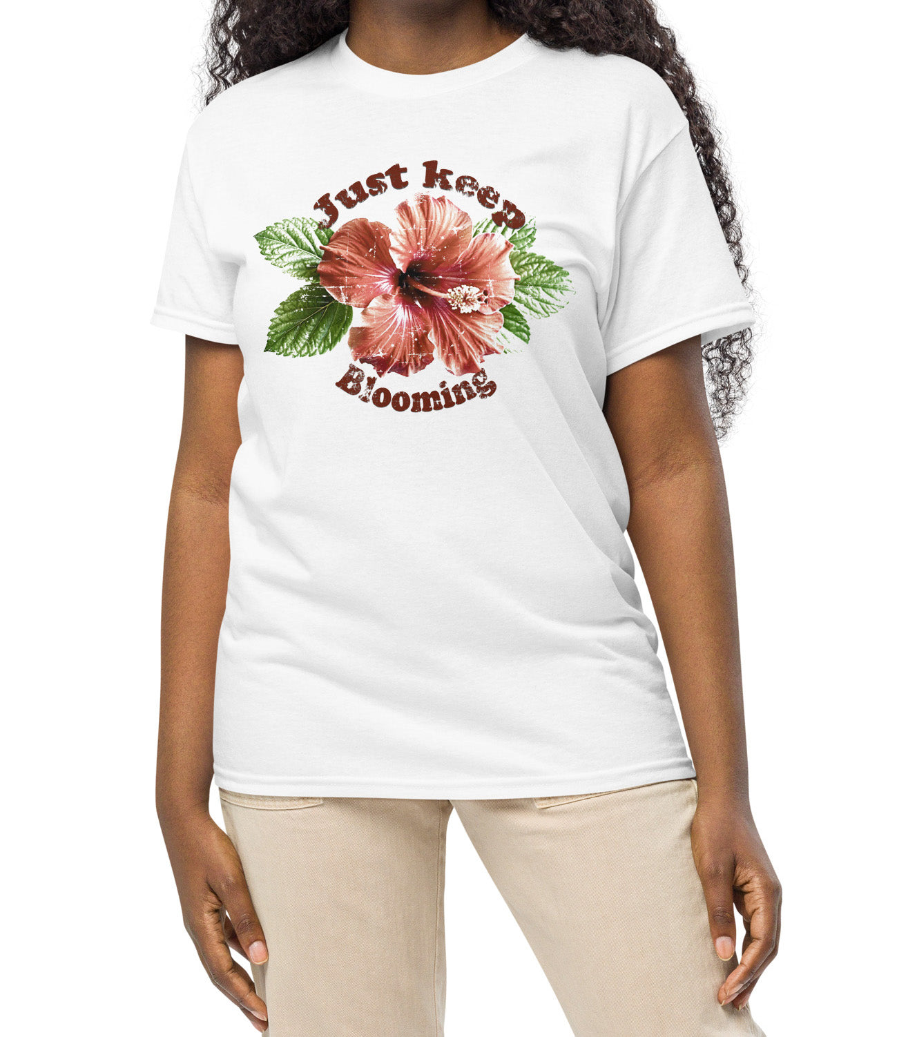 Keep Blooming floral t-shirt with soft tones and empowering vibe BimBangDesign