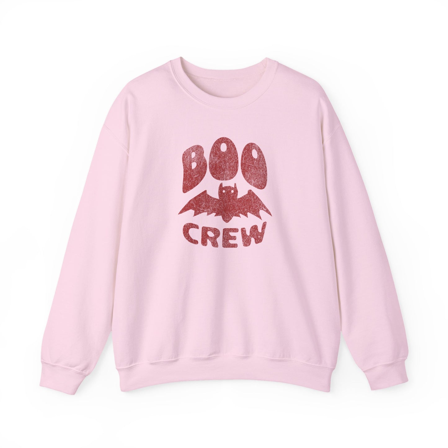 Light Pink Boo Crew Halloween sweatshirt with cute bat illustration – cozy unisex fall pullover by BimBangDesign