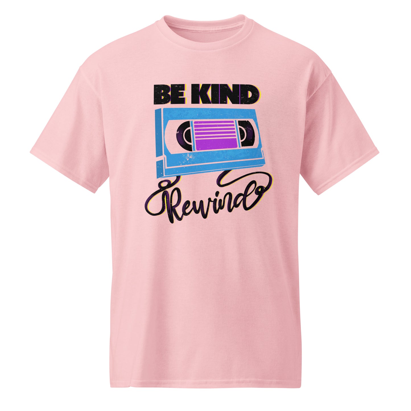 Light Pink Be Kind Rewind T-shirt, retro typographic style, VHS inspiration, BimBangDesign
