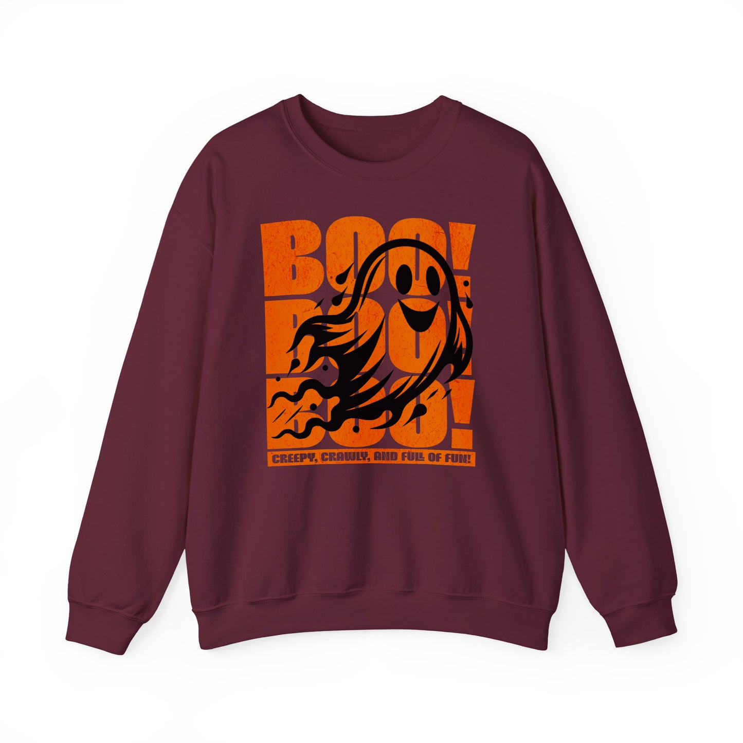 Maroon Boo Boo Boo Halloween sweatshirt featuring a cute ghost design – cozy fall fashion by BimBangDesign