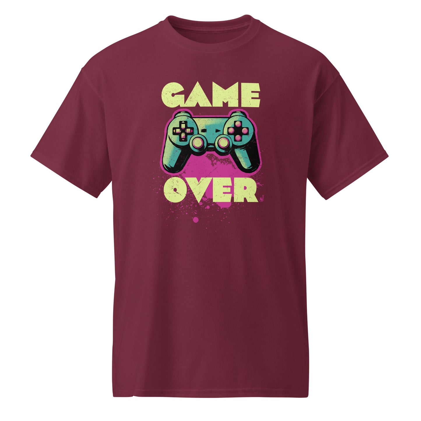 Maroon Game Over t-shirt retro neon colors art for gamers BimBangDesign