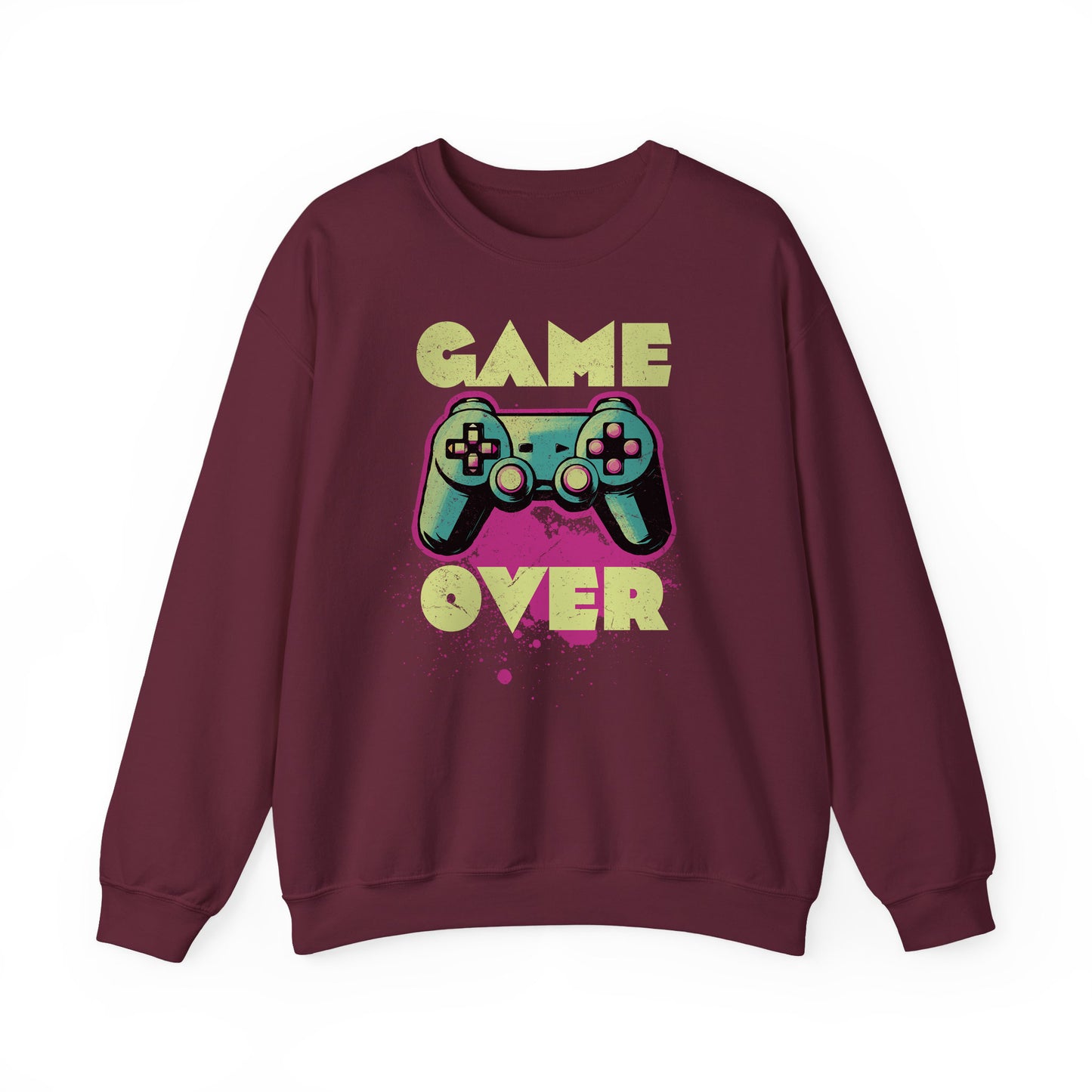 Maroon Game Over sweatshirt retro neon colors art for gamers BimBangDesign
