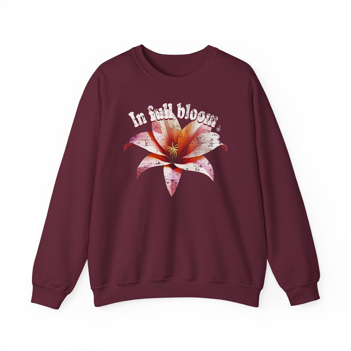 Maroon In Full Bloom Sweatshirt with minimalist 3d Low poly flower design and pastel tones BimBangDesign