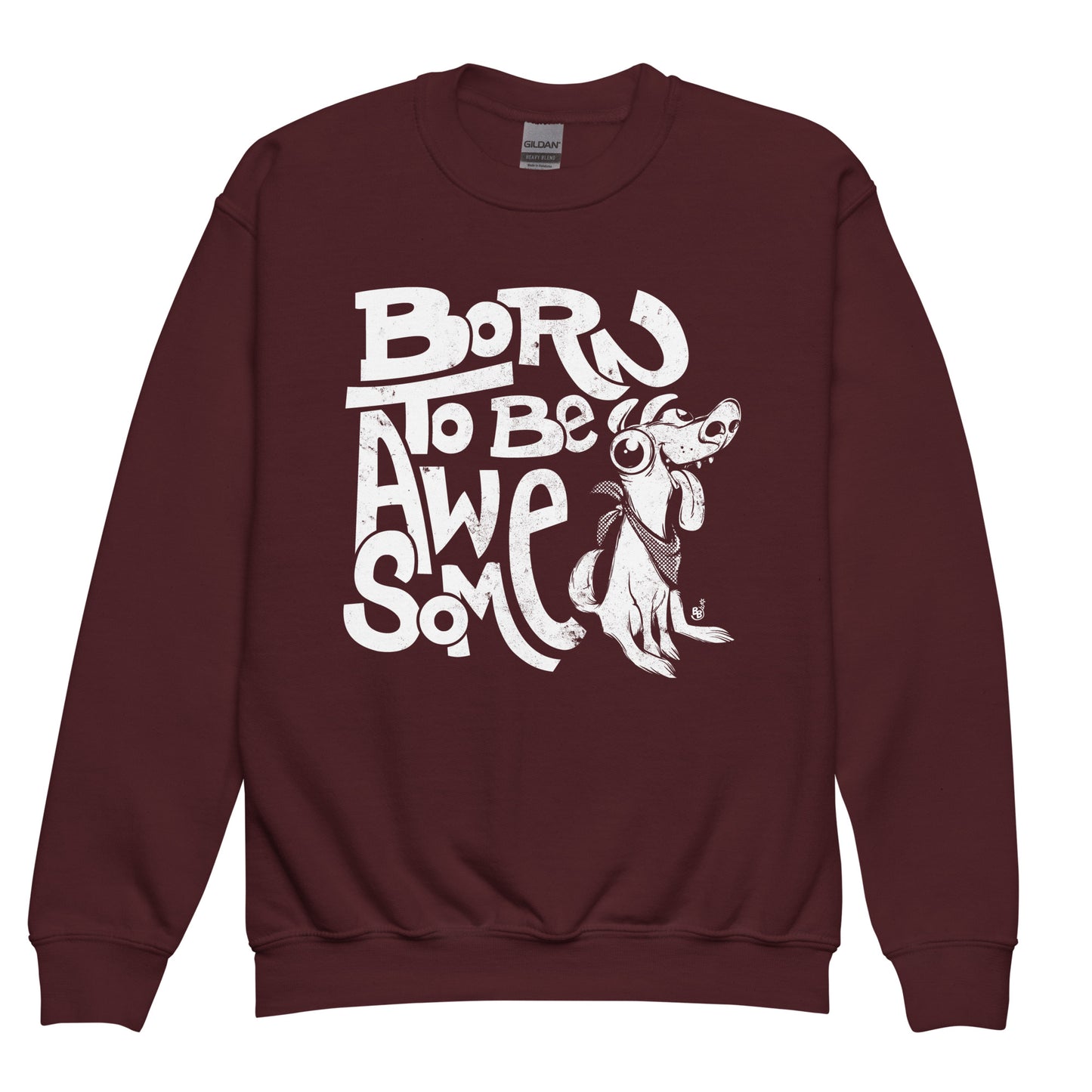 Maroon Funny statement kids sweatshirt with confident message "Born to Be Awesome" BimBangDesign