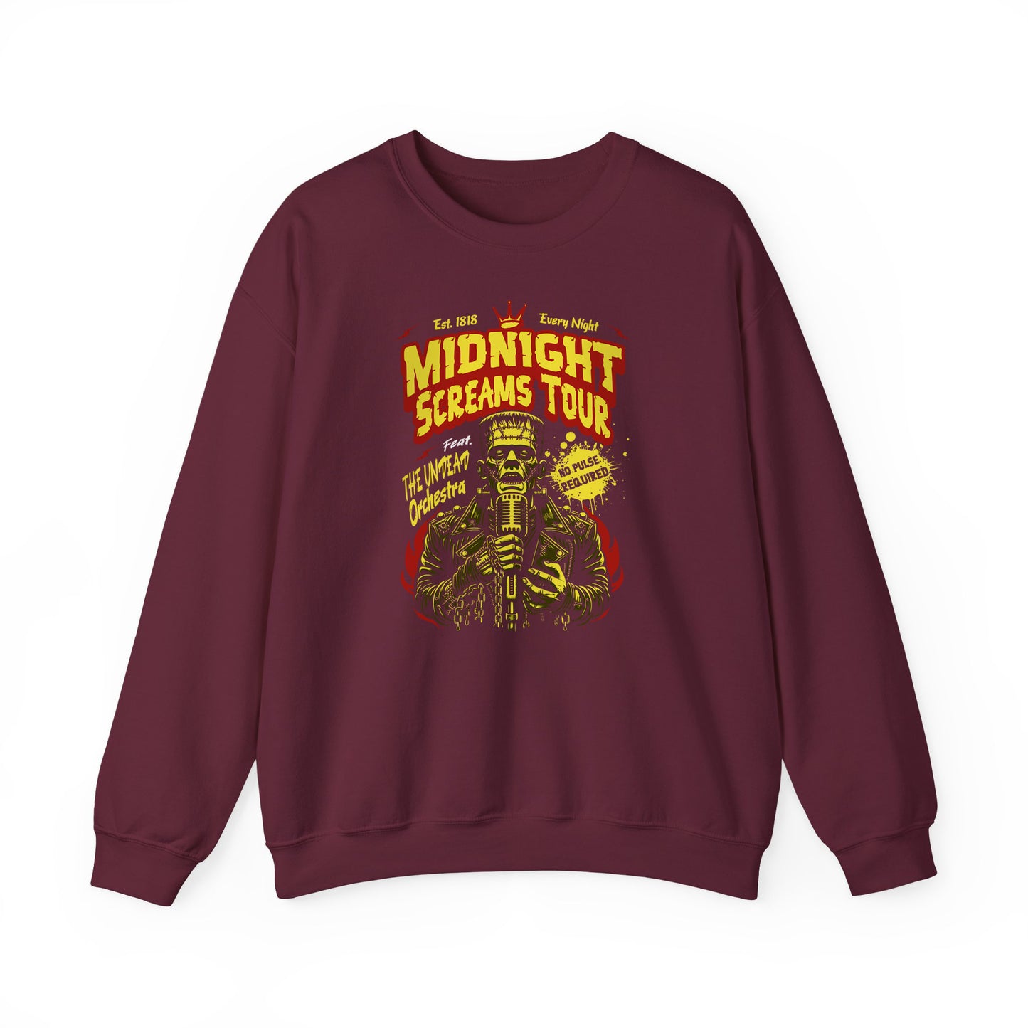 Maroon Midnight Screams Tour sweatshirt – Frankenstein concert design – BimBangDesign