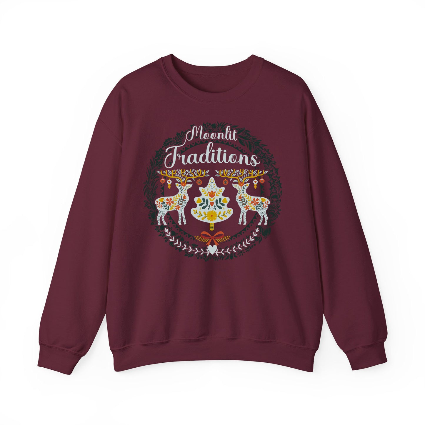 Maroon Winter-themed Cozy Christmas sweatshirt with classic European-style holiday illustration