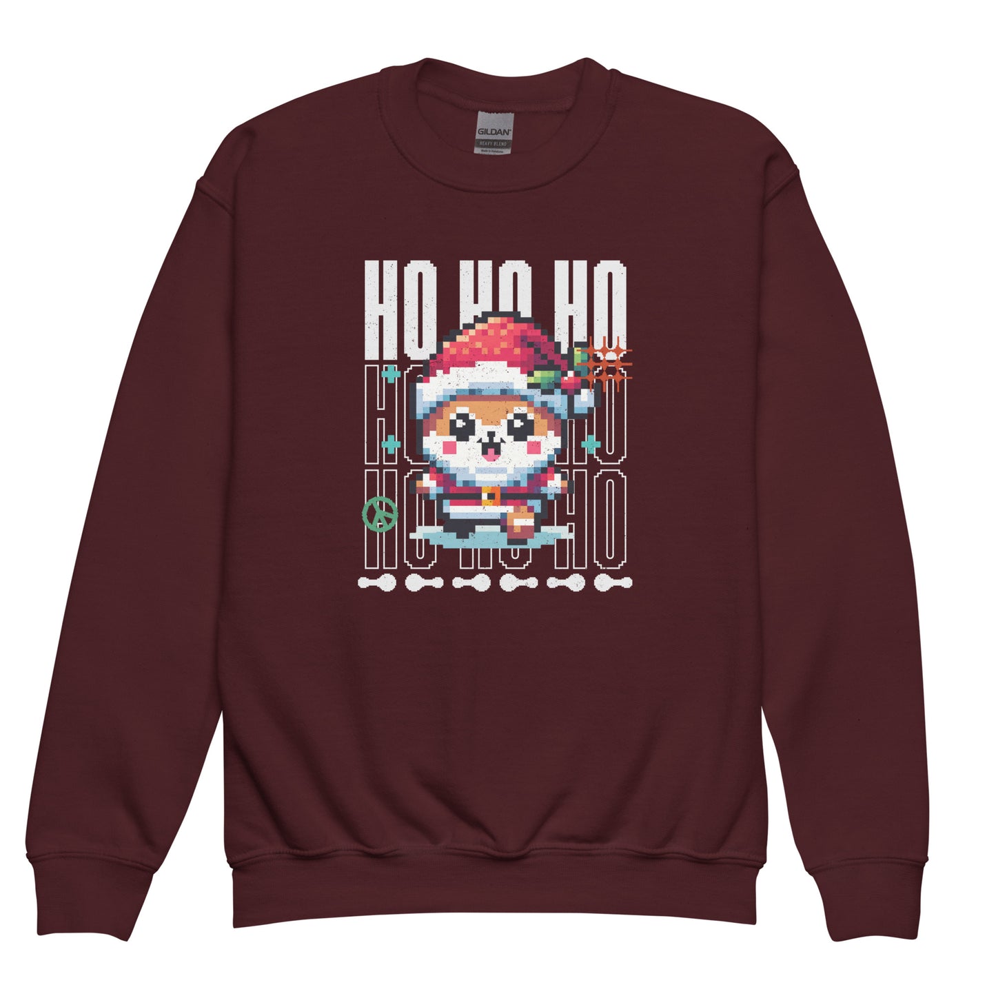 Maroon Pixel Christmas kids Cozy sweatshirt featuring retro holiday design.