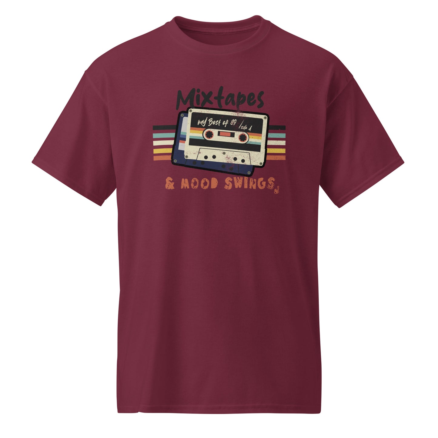Maroon Mixtapes & Mood Swings T-shirt in vintage typography BimBangDesign