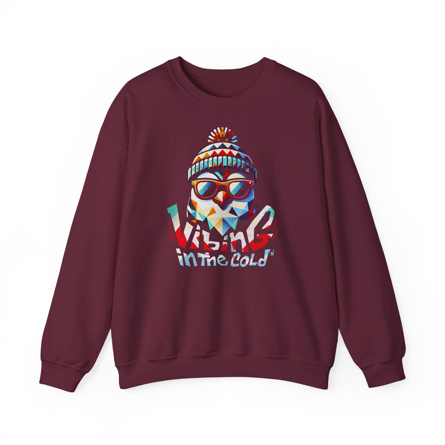 Maroon Casual sweatshirt featuring Fun winter Vibing in the Cold slogan and cool energy BimBangDesign