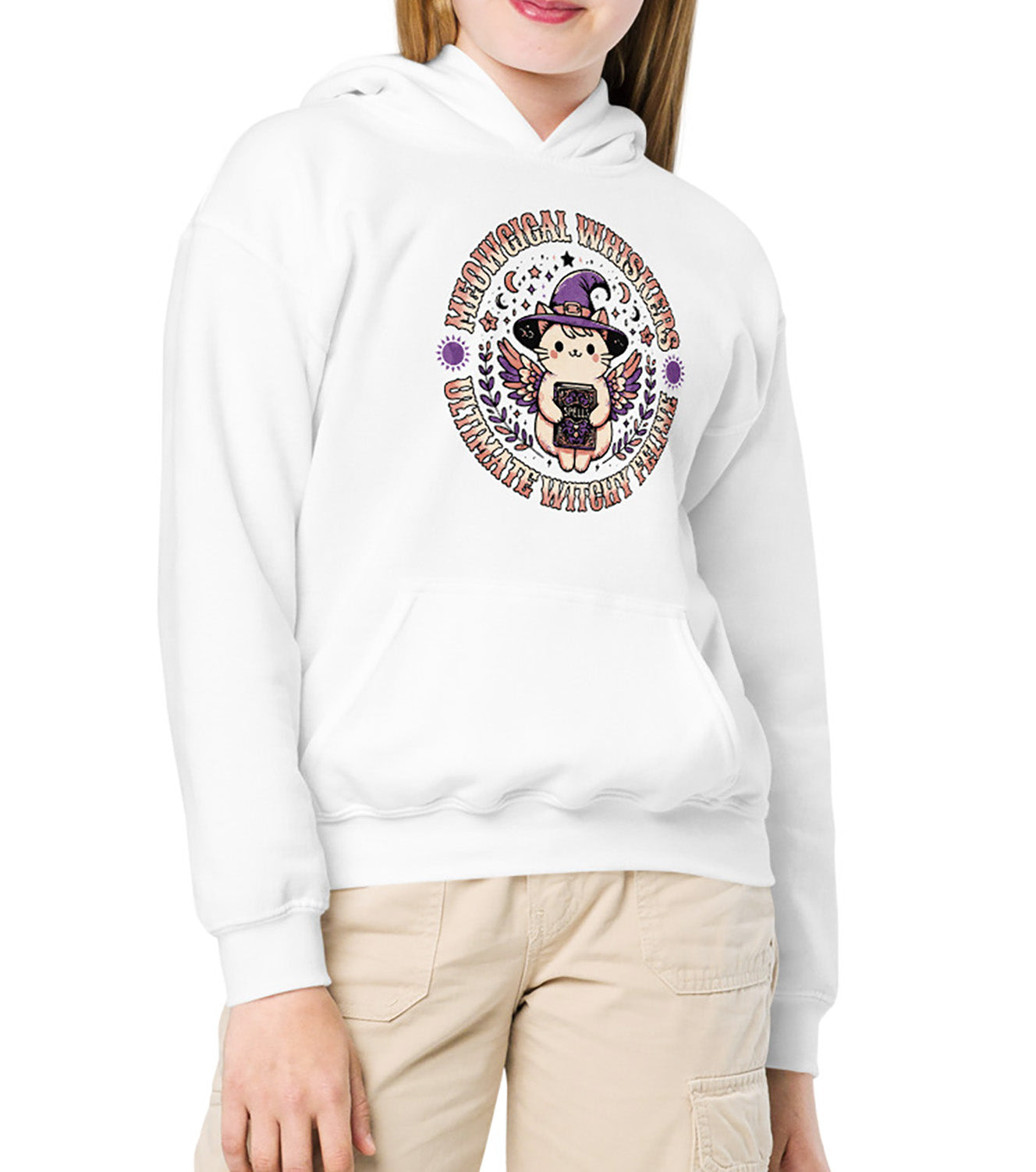 Kids Meow Magical Witchy Cat hoodie – cute little cat with witch hat by BimBangDesign
