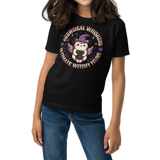Kids t-shirt Meow Magical Witchy Cat – cute witch cat design by BimBangDesign