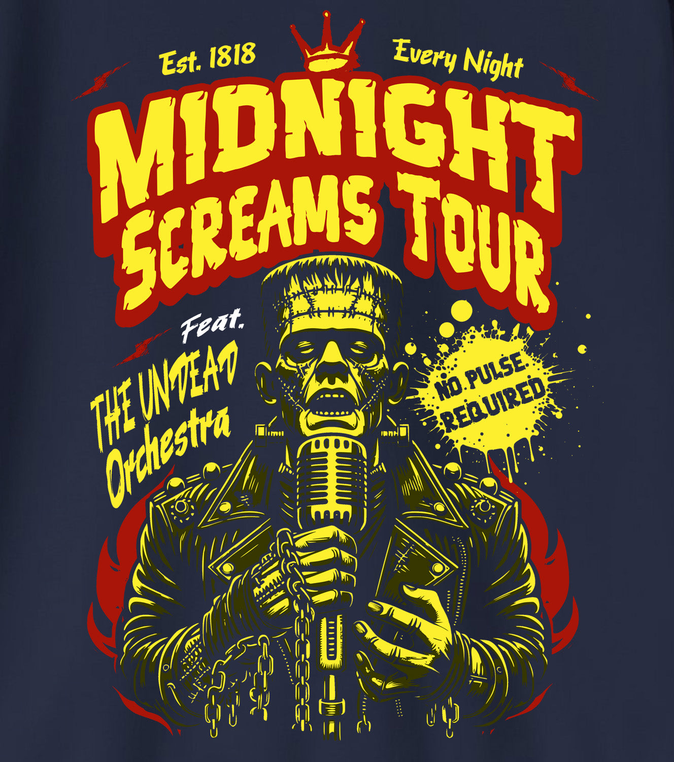 Midnight Screams Tour sweatshirt details – Frankenstein concert design – BimBangDesign