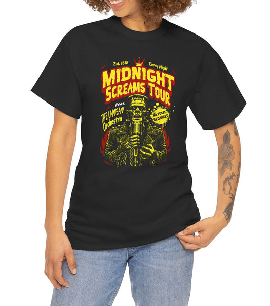 Midnight Screams Tour t-shirt – Frankenstein concert poster design – BimBangDesign