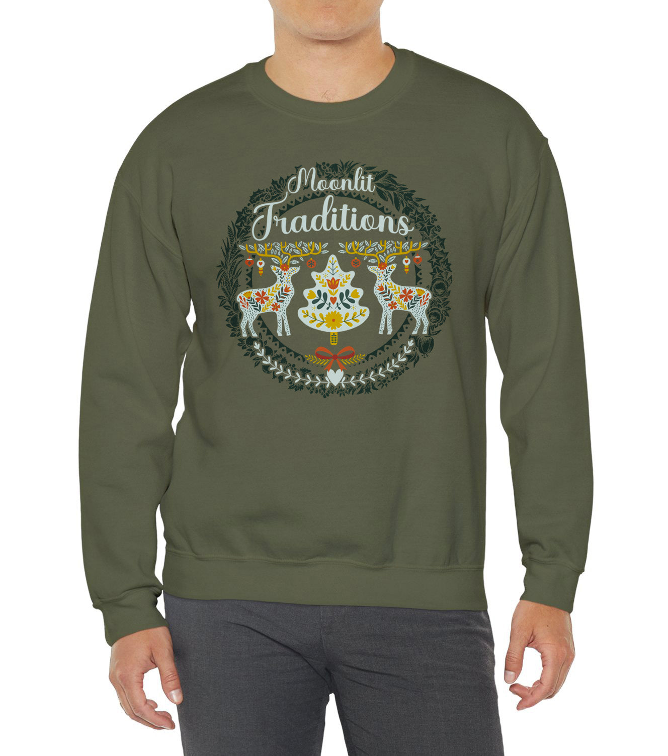 Winter-themed Cozy Christmas sweatshirt with classic European-style holiday illustration