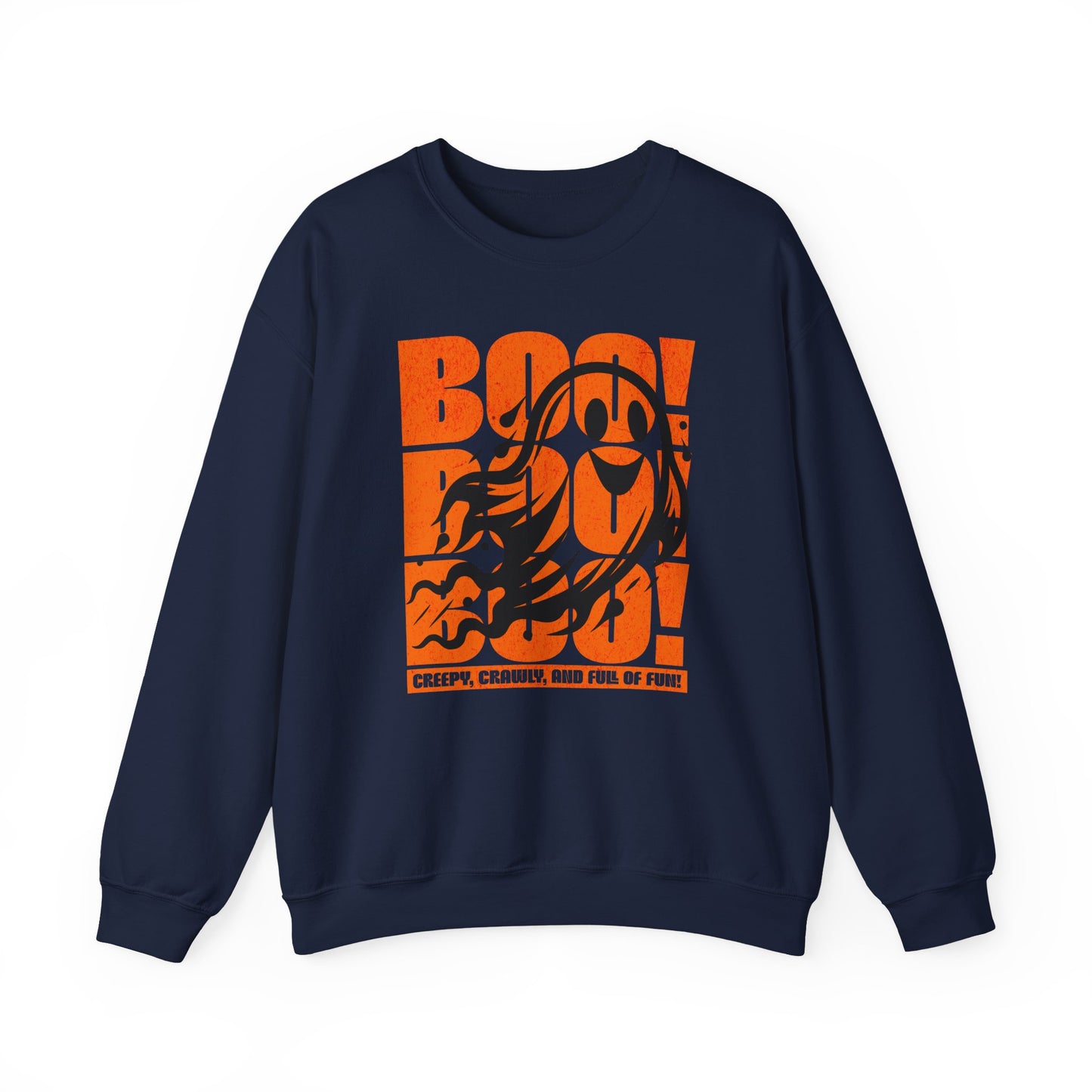 Navy Boo Boo Boo Halloween sweatshirt featuring a cute ghost design – cozy fall fashion by BimBangDesign