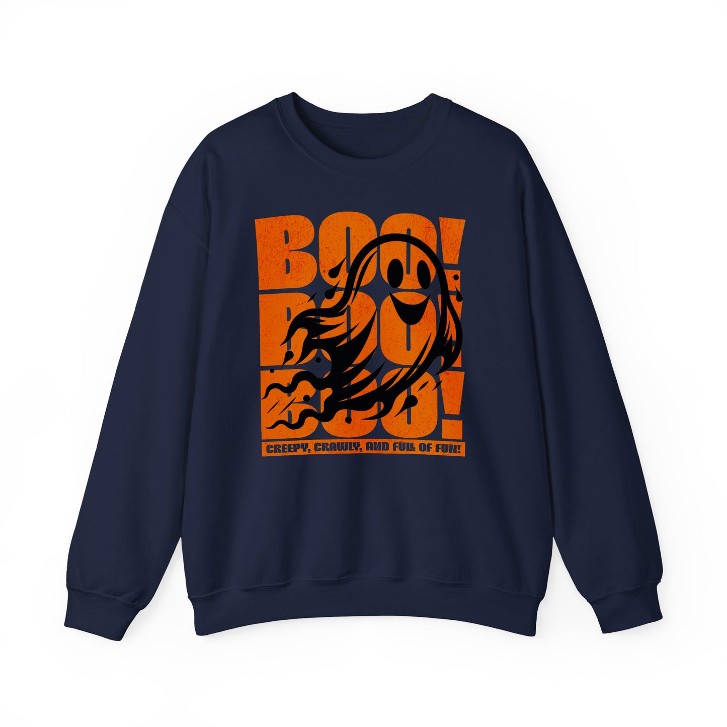 Navy Boo Boo Boo Halloween sweatshirt featuring a cute ghost design – cozy fall fashion by BimBangDesign