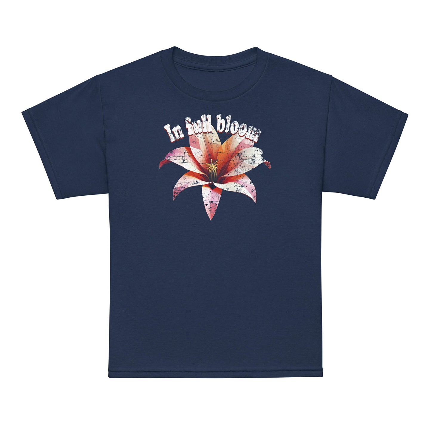 Navy In Full Bloom kids t-shirt – floral print – Gildan 8000B youth tee by BimBangDesign