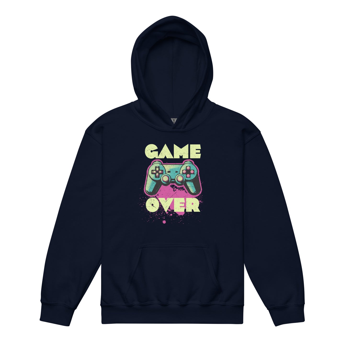 Navy Retro gaming style hoodie for boys and girls – Game Over design by BimBangDesin