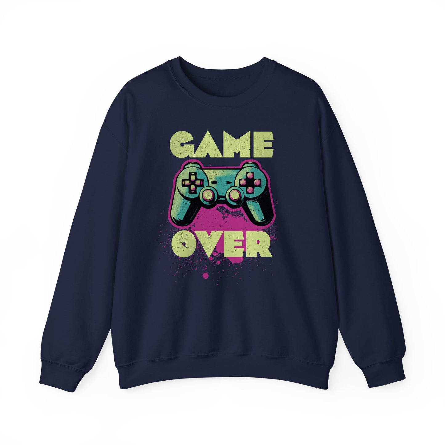 Navy Game Over sweatshirt retro neon colors art for gamers BimBangDesign