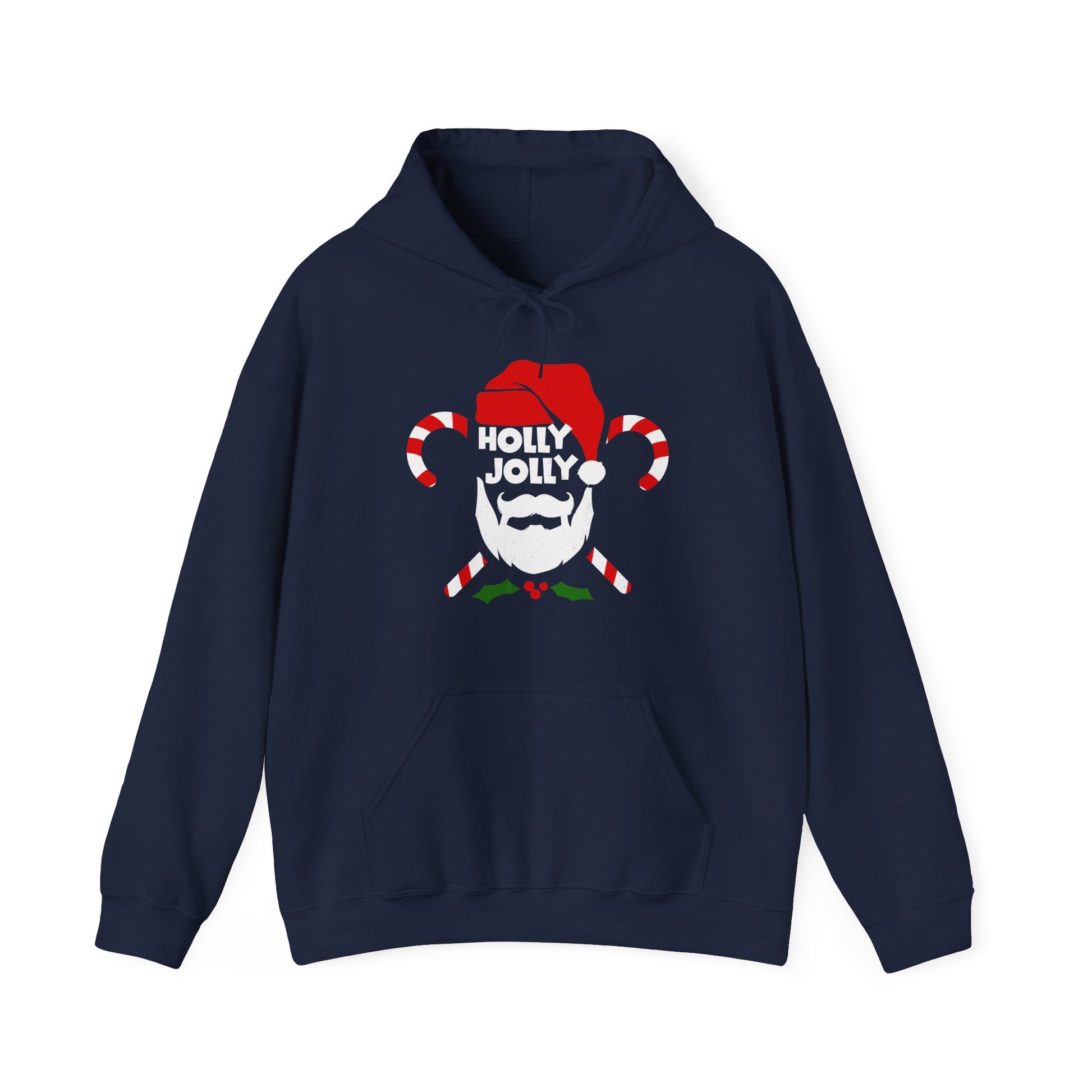 Navy Cozy Unisex Christmas hoodie with warm fleece and festive Holly Jolly print  BimBangDesign