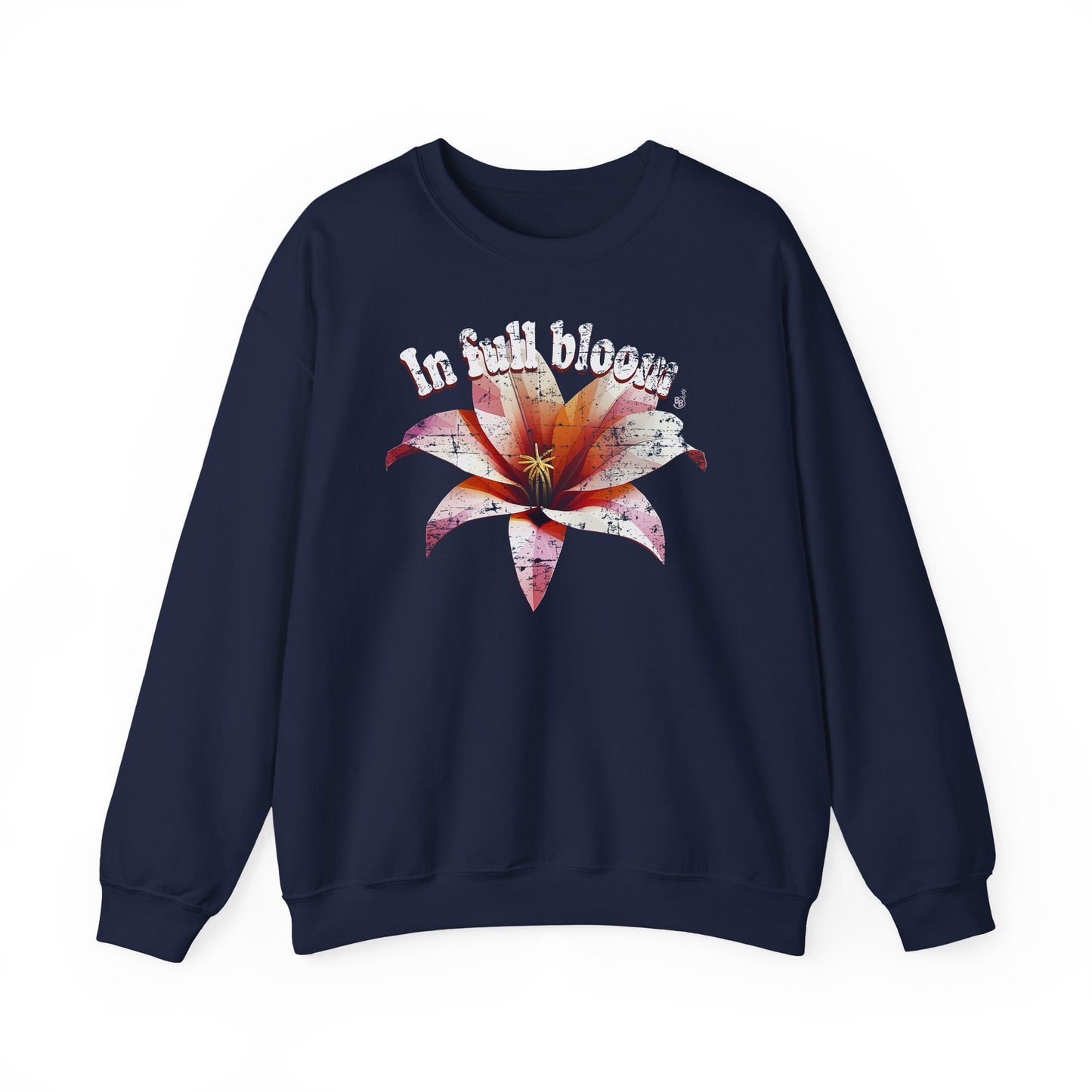 Navy In Full Bloom Sweatshirt with minimalist 3d Low poly flower design and pastel tones BimBangDesign