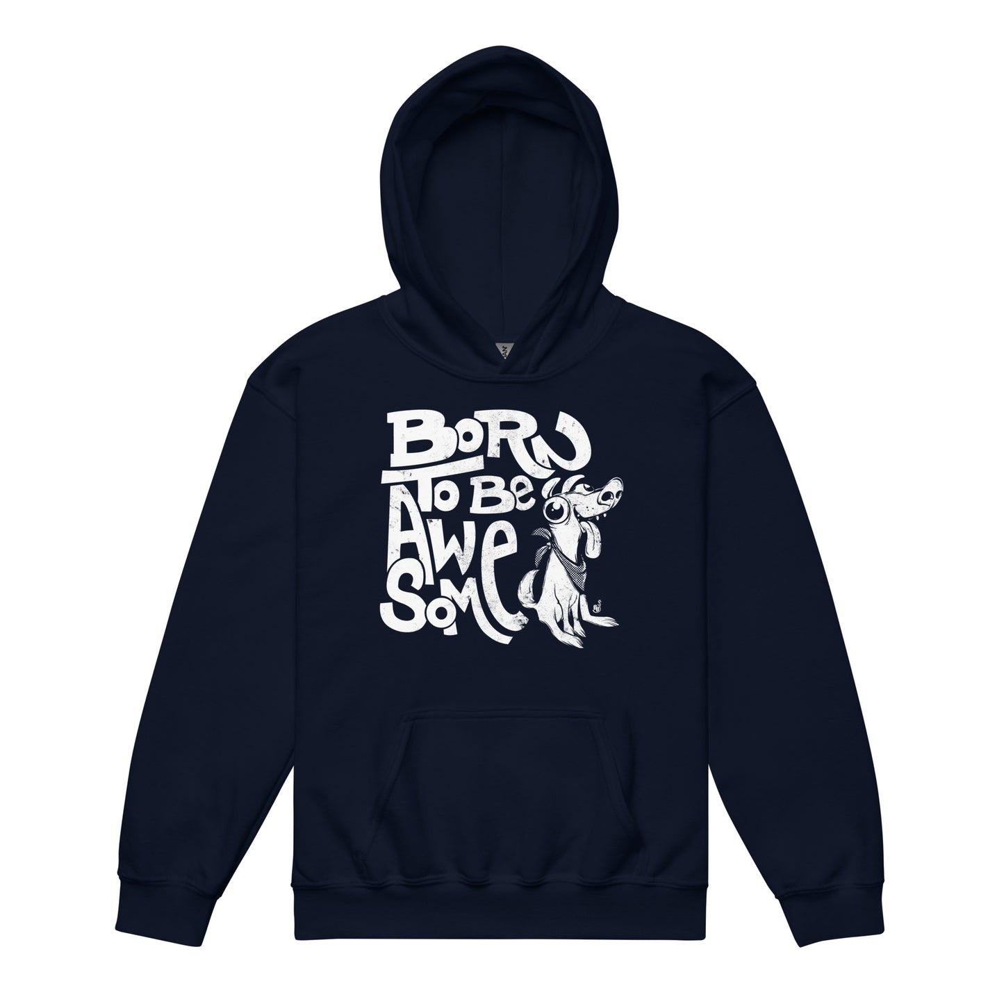 Navy Funny statement kids hoodie with confident message "Born to Be Awesome" BimBangDesign