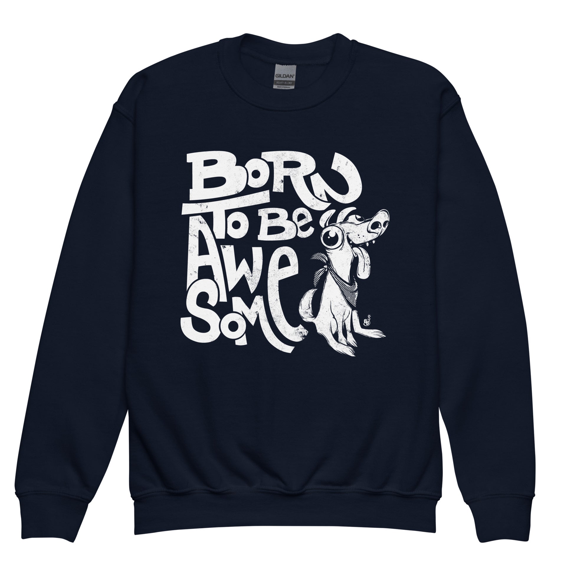 Navy Funny statement kids sweatshirt with confident message "Born to Be Awesome" BimBangDesign