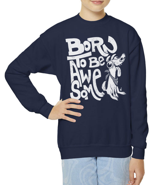 Funny statement kids sweatshirt with confident message "Born to Be Awesome" BimBangDesign
