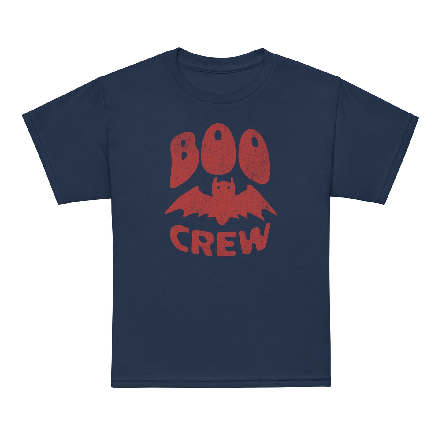 Navy Boo Crew Halloween kids T-shirt with cute bat illustration – cozy unisex fall tee by BimBangDesign