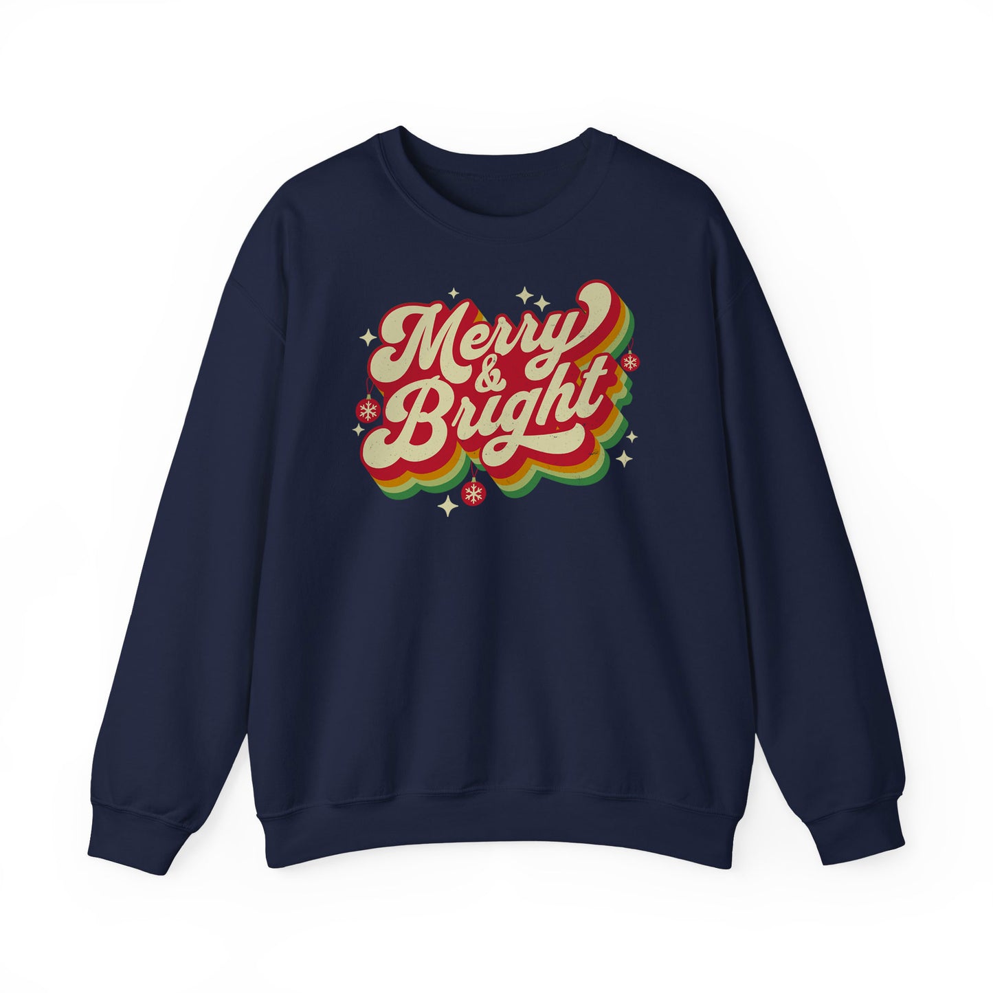 Navy Cozy Unisex Christmas sweatshirt with warm fleece and festive “Merry & Bright” print BimBangDesign