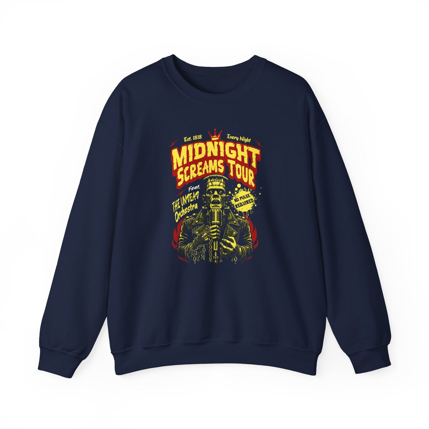 Navy Midnight Screams Tour sweatshirt – Frankenstein concert design – BimBangDesign