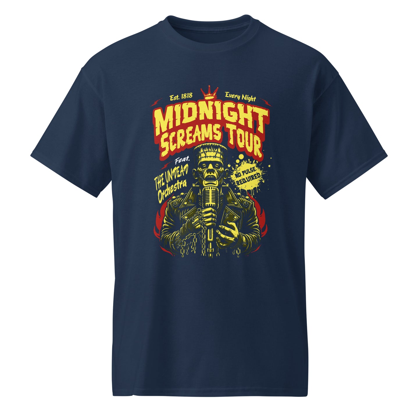 Navy Midnight Screams Tour t-shirt – Frankenstein concert poster design – BimBangDesign