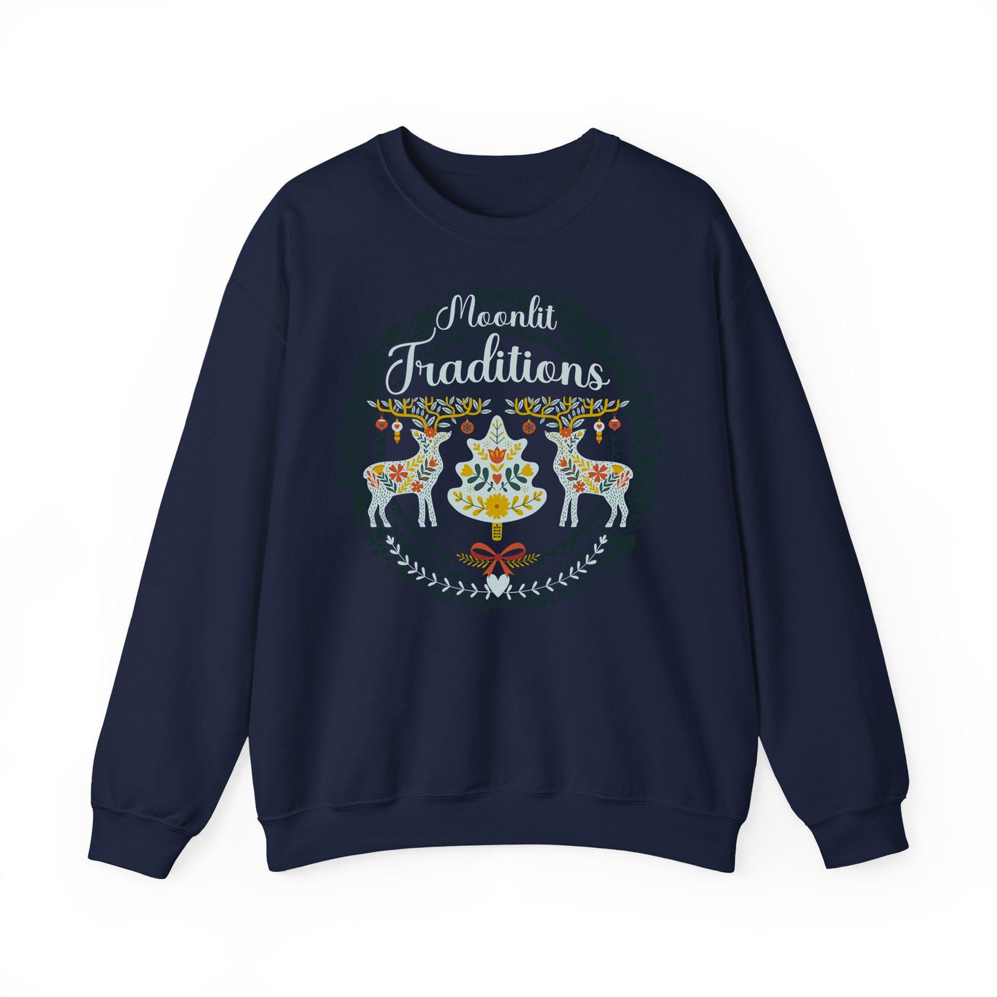 Navy Winter-themed Cozy Christmas sweatshirt with classic European-style holiday illustration