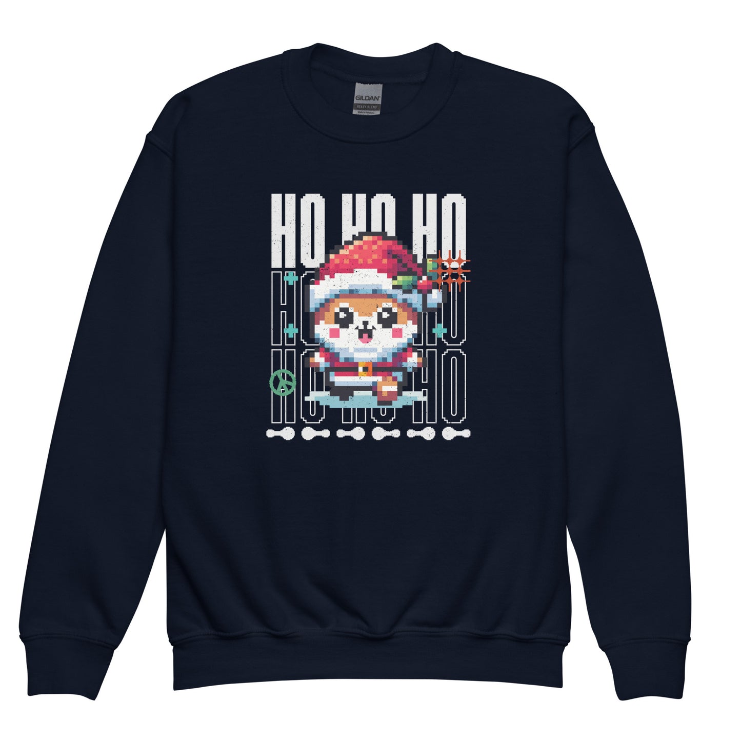 Navy Pixel Christmas kids Cozy sweatshirt featuring retro holiday design.