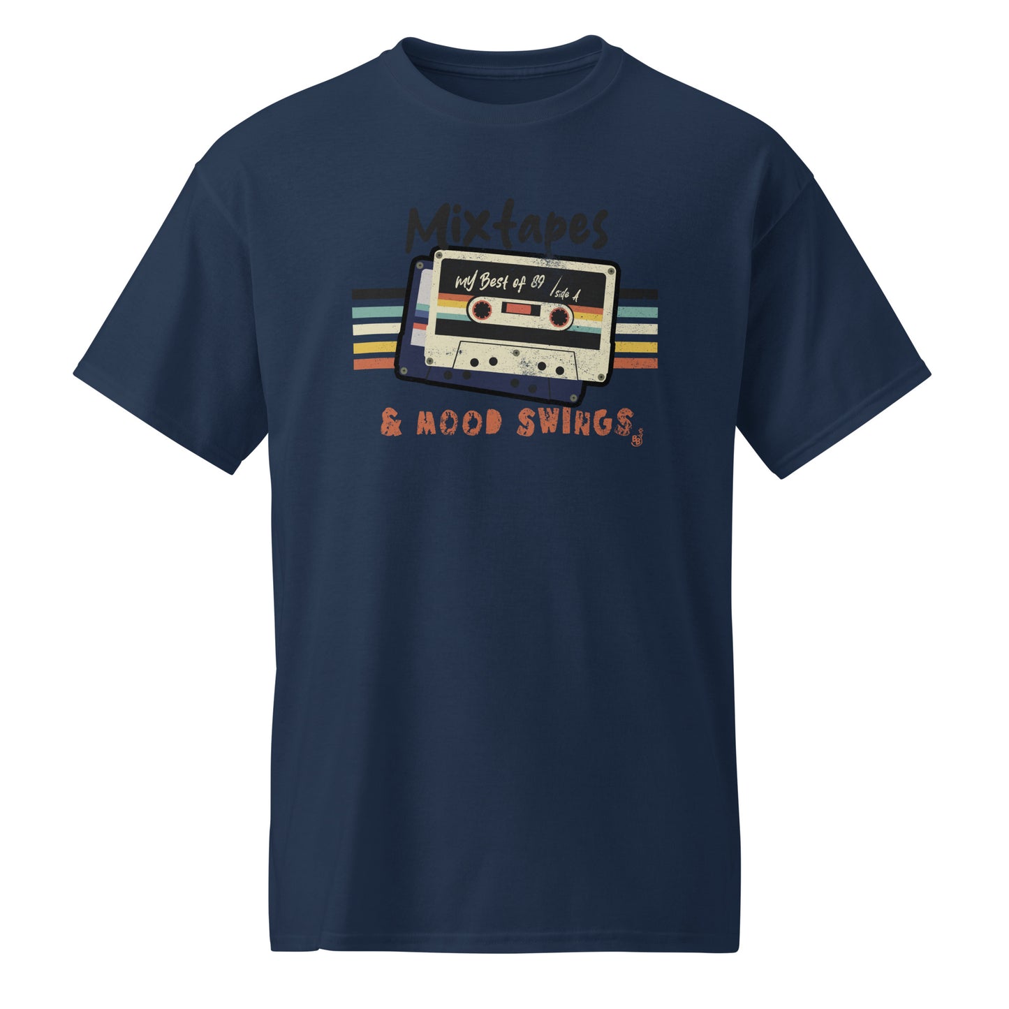 Navy Mixtapes & Mood Swings T-shirt in vintage typography BimBangDesign