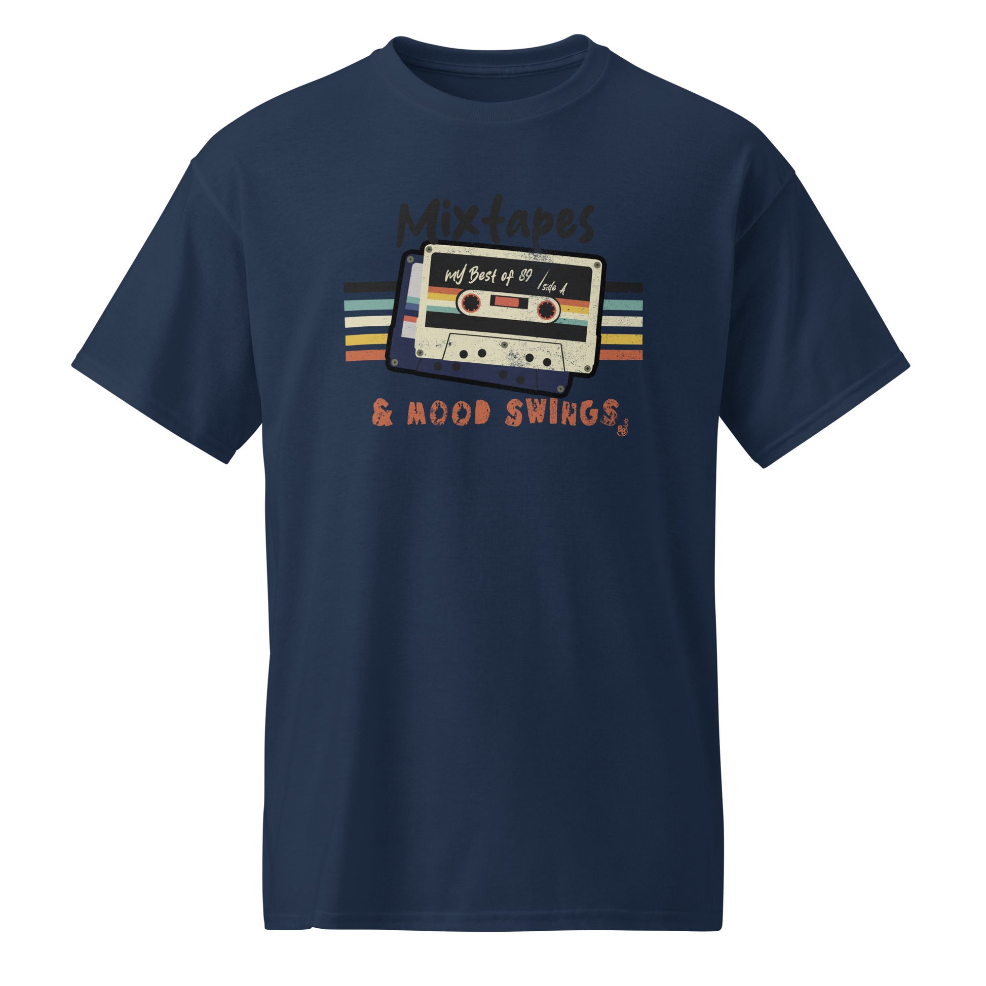 Navy Mixtapes & Mood Swings T-shirt in vintage typography BimBangDesign